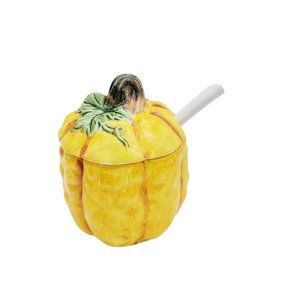 Vtg New Trends Squash Pumpkin Ceramic Sugar Bowl Preserves Fall Harvest Thanksgi
